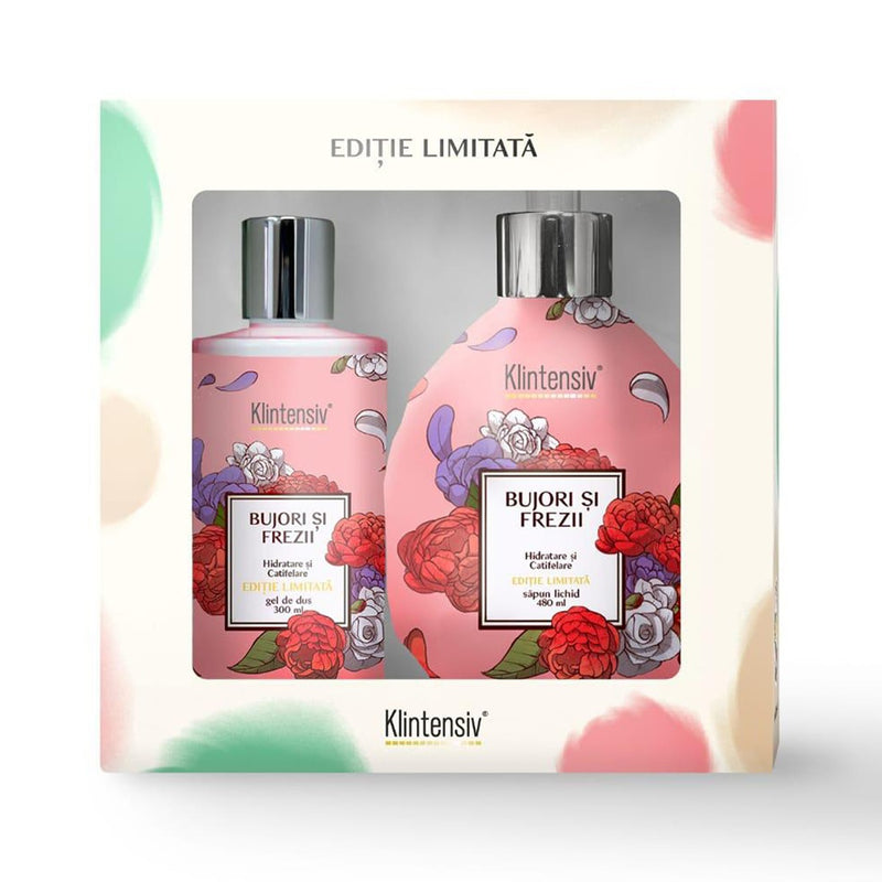 Pachet Klintensiv® Bujori si Frezii | Gel de dus 300 ml | Sapun Lichid 480 ml | Editie Limitata